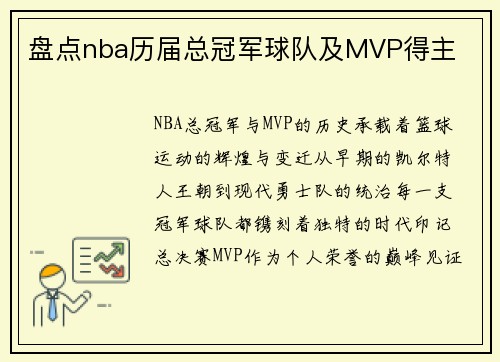 盘点nba历届总冠军球队及MVP得主